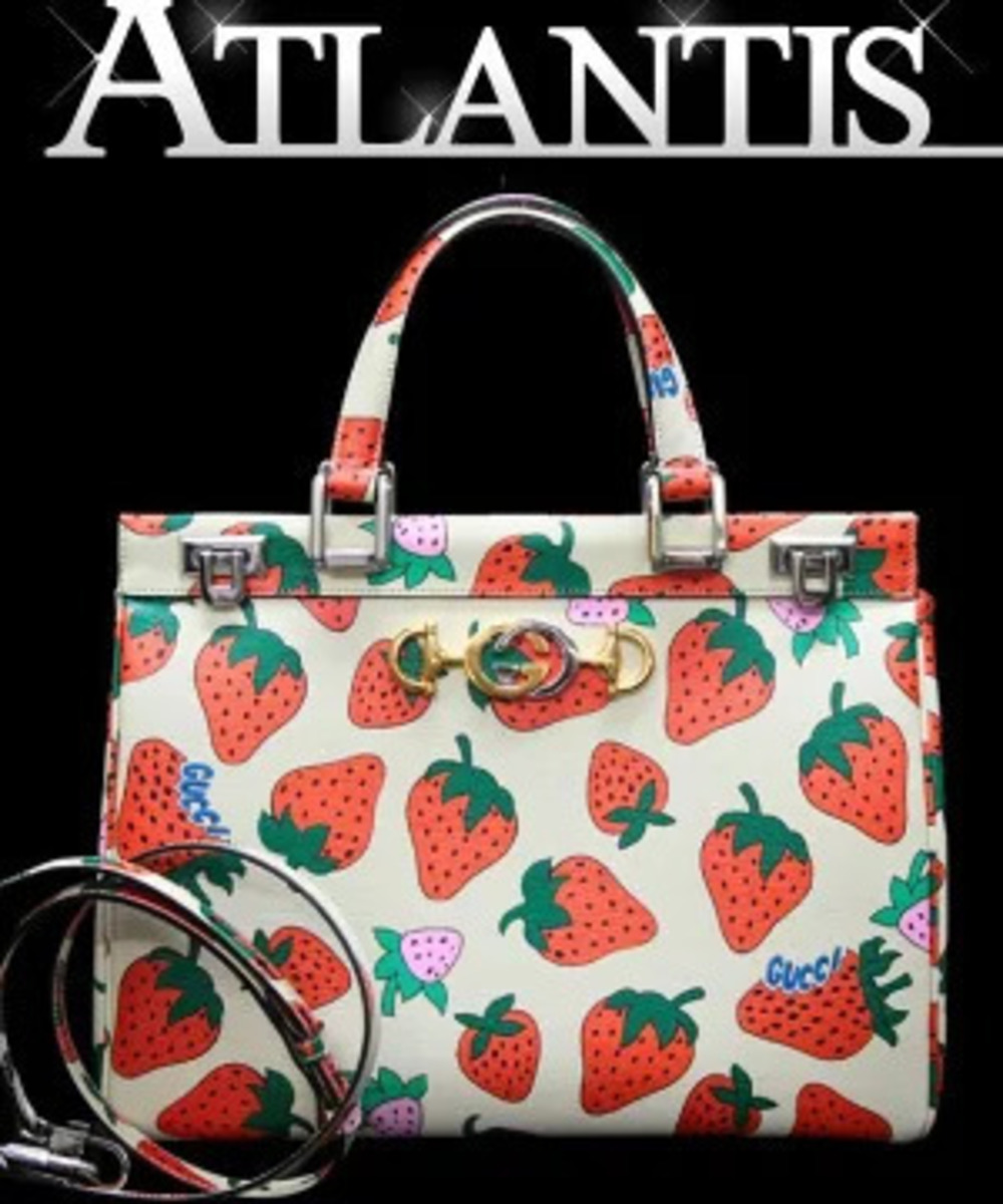 Gucci Zumi Strawberry Top Handle Bag Leather Ivory White